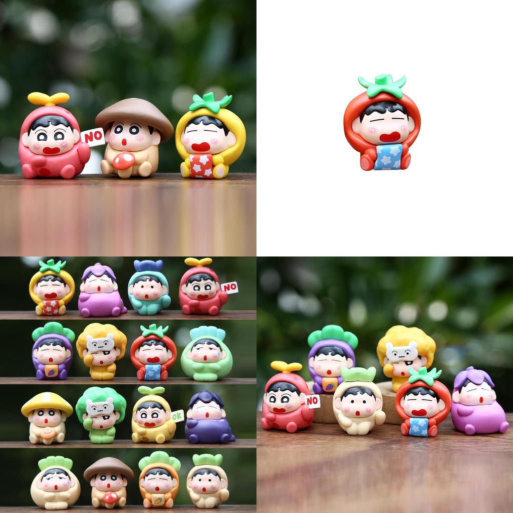 16pcs Crayon Shin Chan Fruit Shape Design Model Ornament Set For Kids And Teens