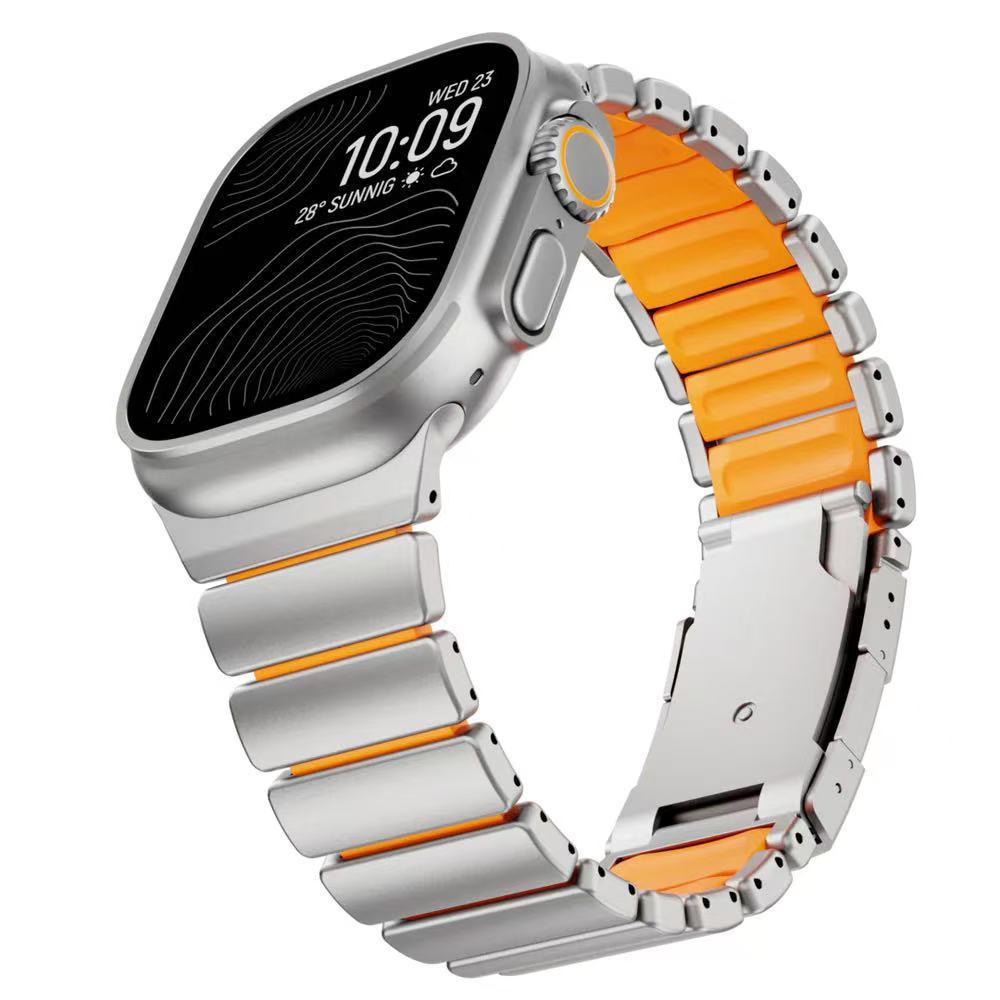 Luxury Titanium Metal Silicone Strap For Apple Watch Ultra 3 49mm 11 10 46mm Men Bracelet Strap For iWatch 9 8 7 6 5 4 44mm 45mm