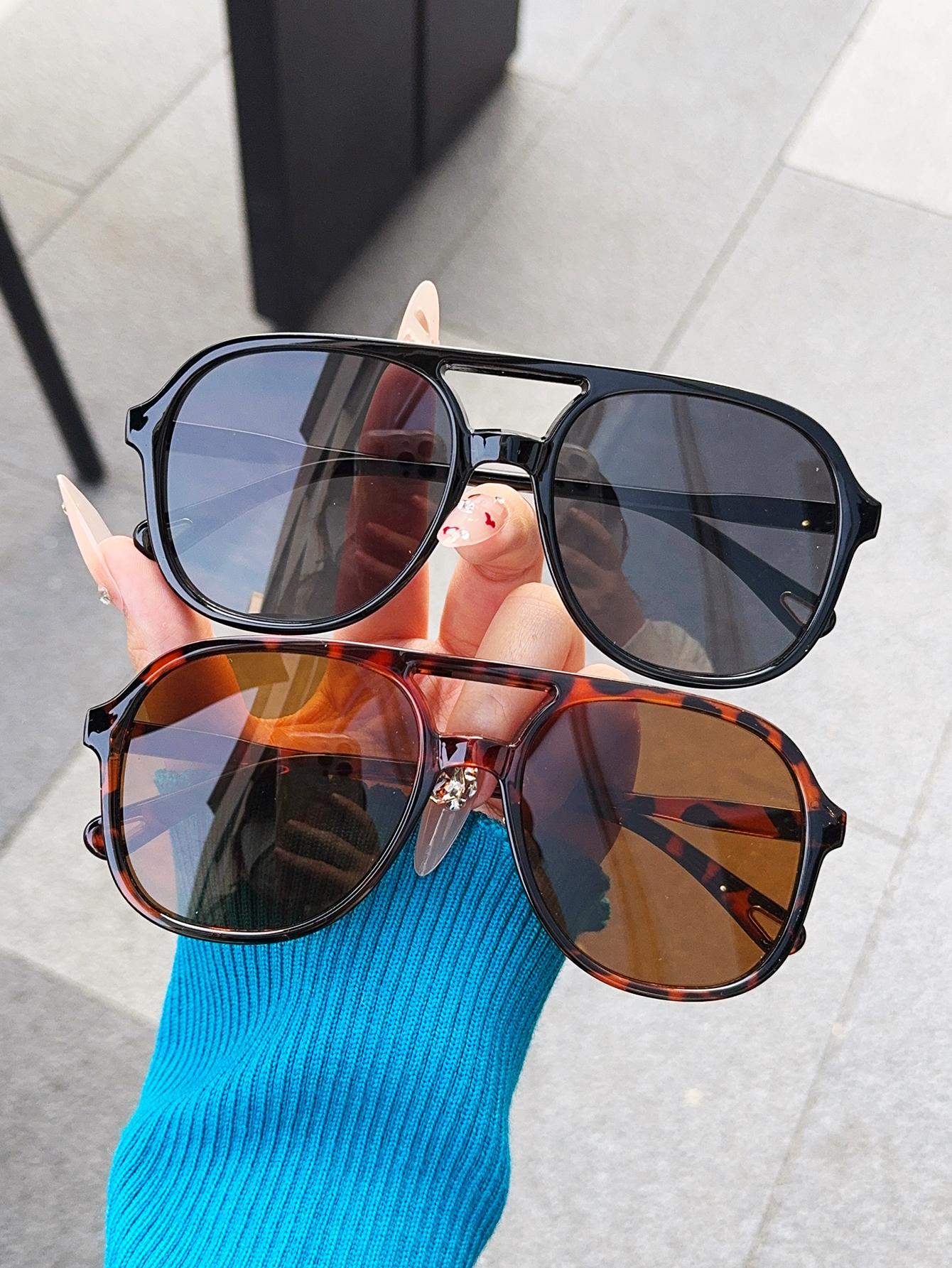 

2Pcs Fashionable Double Bridge Frame Eye Set Chic Black, Tortoiseshell Glasses Perfect for Party Holiday Gifts Unisex