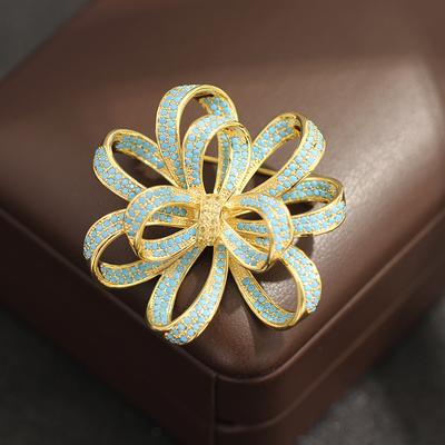 Nouvelle broche en cuivre à fleur de zircon de mode haut de gamme atmosphère créative costume manteau cheongsam accessoires vestimentaires mariage femmes