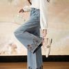Demana New Chinese Style Embroidered Wide-Leg Jeans