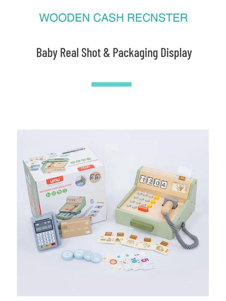 Children's Wooden Cash Register Educational Puzzle Playset