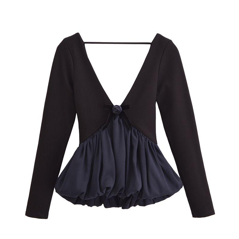 Kaslead New Arrival Women's Clothing Fashion Style Flower Decoration Puffy Hem Tops 1014806