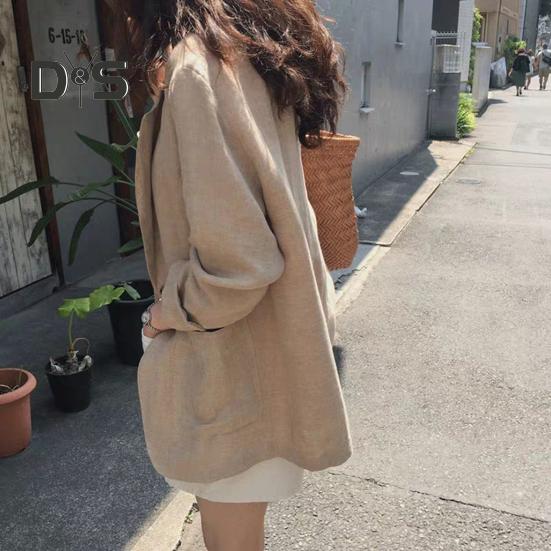 Women's Casual One Button Cotton Linen Blazer Long Sleeve Suit Coat Casual OL Work Blazer Jacket for Spring Summer