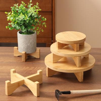 Bamboo Plant Stand Flower Pot Holder Indoor Tabletop Round Stool Planter Holder Display Stand for Potted Plants Cupcakes Ceramics