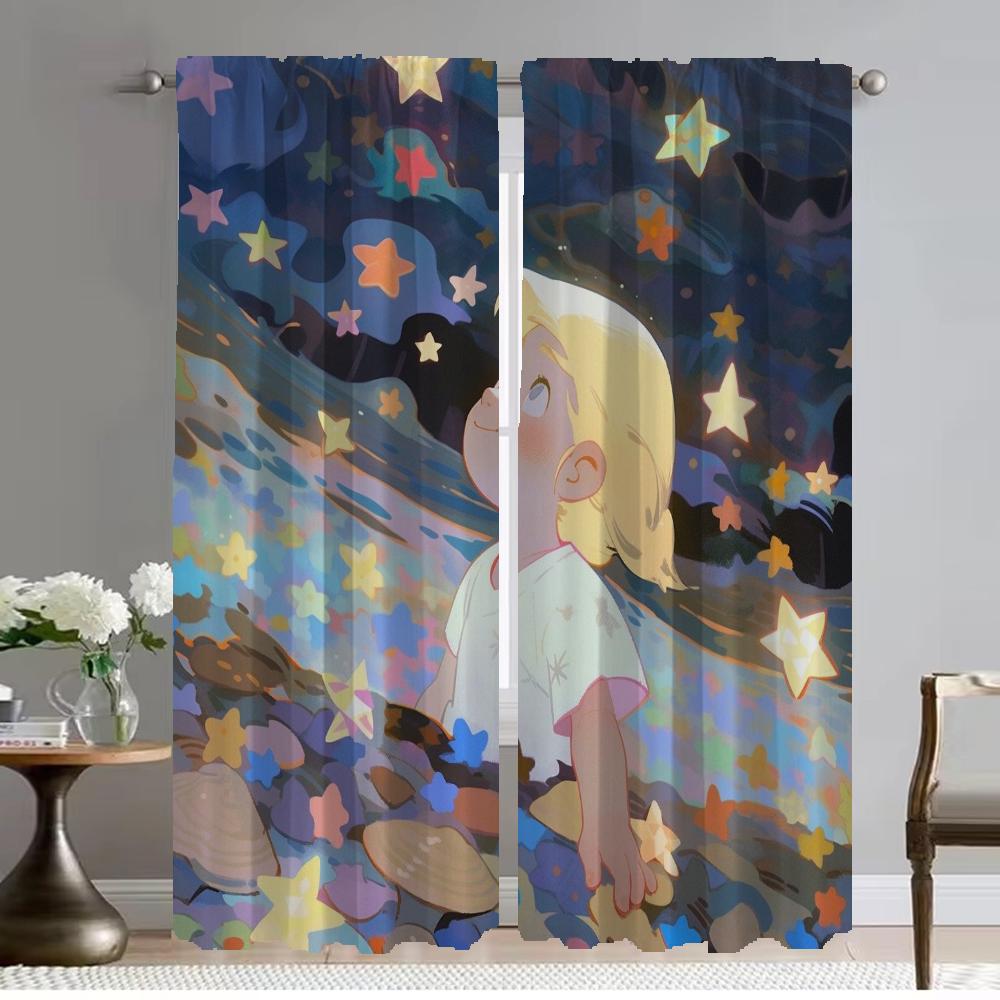Star Girl Elegant Room Curtains 2 Pieces Blackout Curtain Tulle for Bedroom Partition Halloween Decoration Shades Living Kitchen