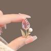 Shiny Tulip Crystal Zircon Flower Pearl Brooch For Women Rhinestone Corsage Pins Party Jewelry Gift
