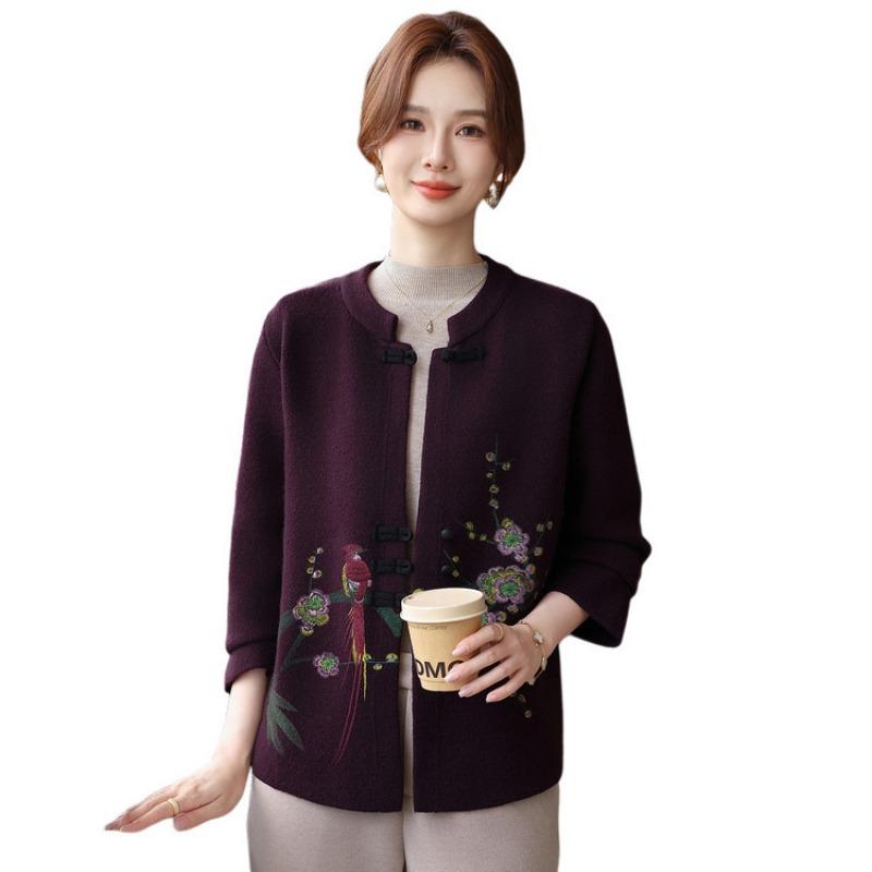 Mom's Autumn Coat, Short Cardigan, Middle-aged and Old Women's Fashion Knitted Top, Happy Mother-in-law Wedding Dress
