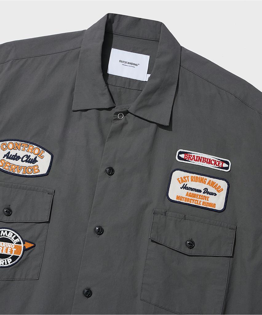 OUTSTANDING Wappen Mechanic Half Work Shirt_Charcoal