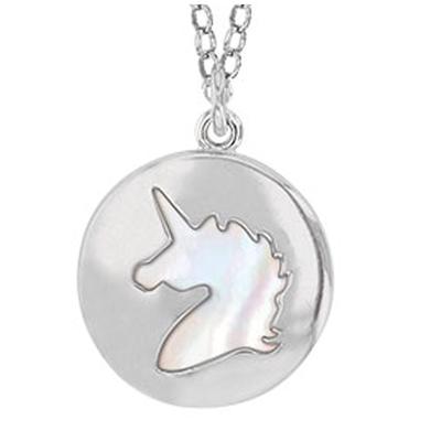 [Q9395] - Handgefertigte Silberkette 'Einhorn My Unicorn' Perlmutt Silber - 13x13 mm