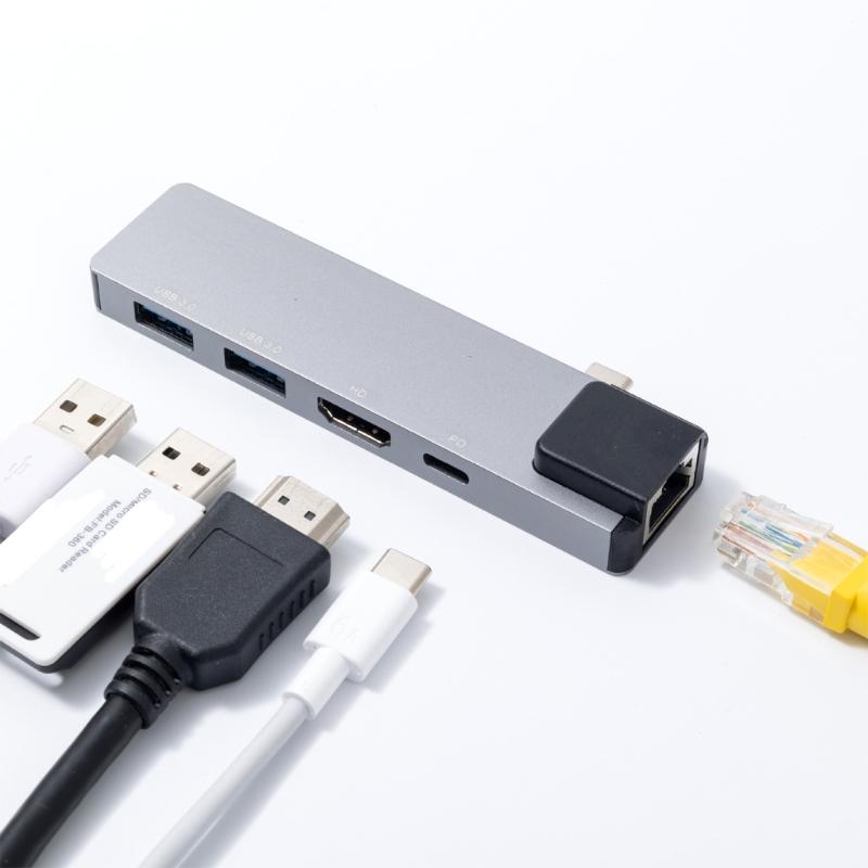 Aluminum Alloys Multiports USB C Adapters Supports PD100W Charging HDTV 4K30Hz Display For Laptop