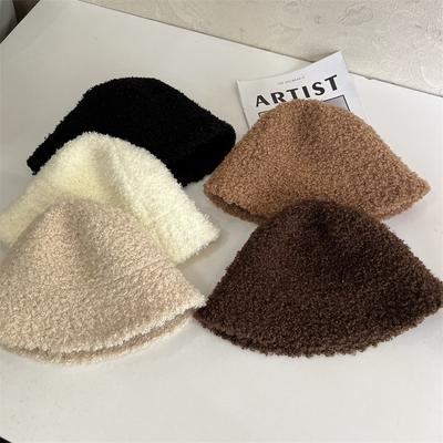 Hut Damen Herbst und Winter neu Lammwolle Bucket Hat schlichtes Gesicht kleiner Bucket Hat schwarz Thermohut Tide