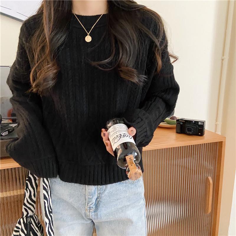 Sweaters Women Autumn and Winter Outer Wear Loose Knitted Sweater Solid Color Pullover Twist Bottoming Top