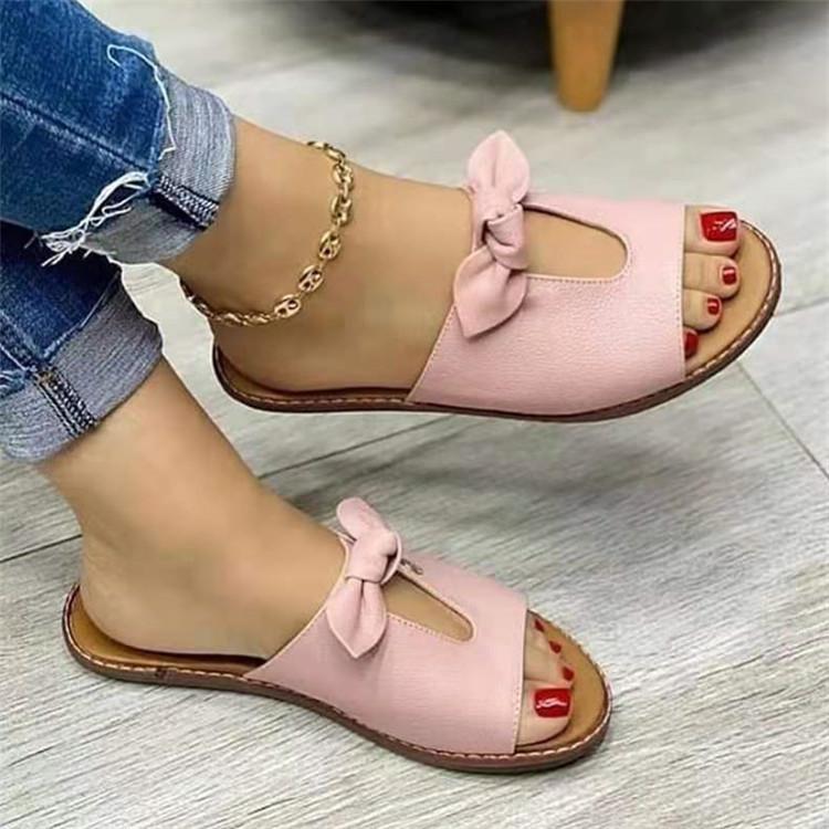 

Fashion New Summer Women Sandals Bow Slip on Slippers Breathable Hollow Out Big Size Shoes 37 розовый
