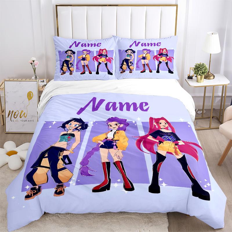 Custom Name Huntrix Name Bedding 3 Piece Set HD Print Duvet Cover Pillowcases for Teens Adult Bedroom Decoration