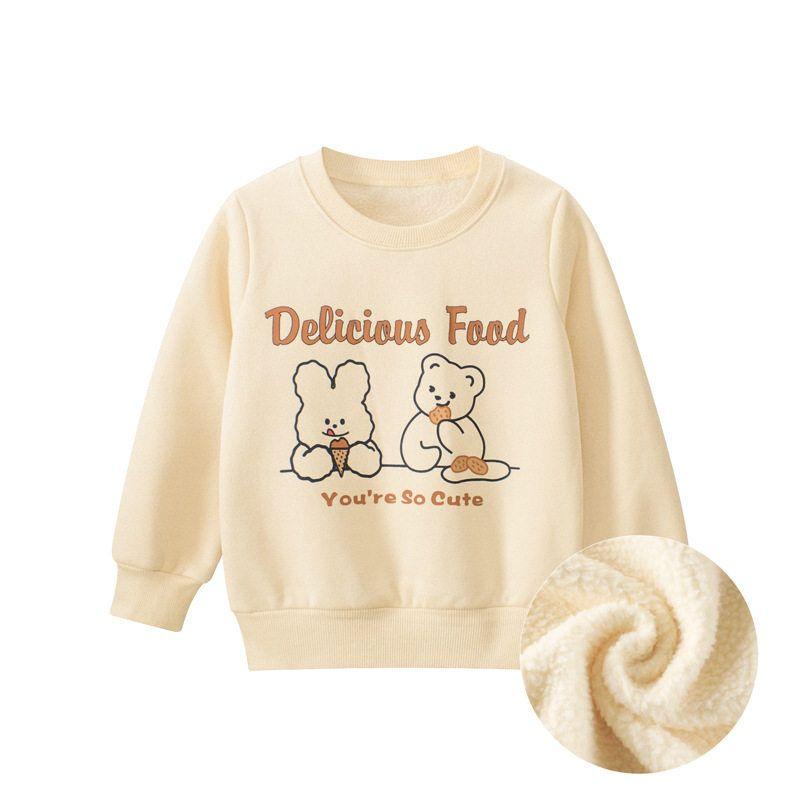 27home Children s Clothing Autumn and Winter Children s Fleece-Lined Sweater Girl Fleece Clothes Baby Girl Bear Pullover Tops H2045 Apricot 140