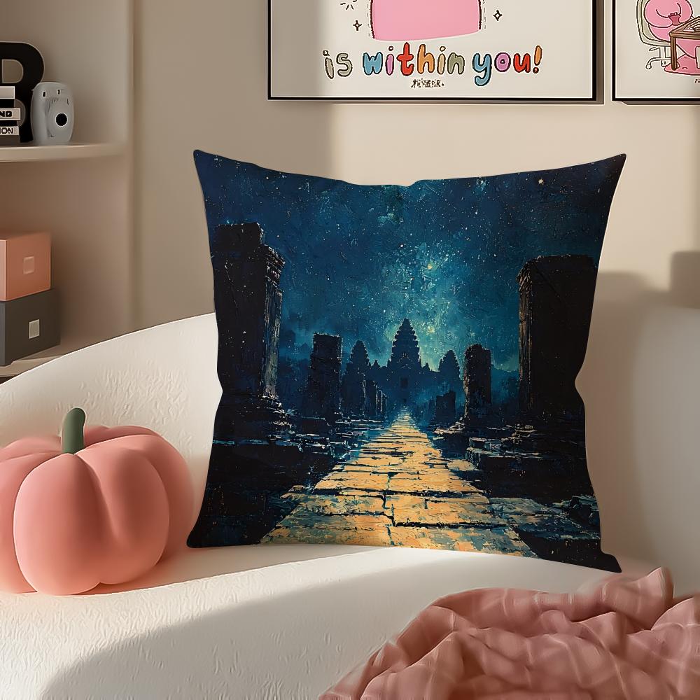 Historic Cultural Site AAngkor Cushion Cover Pillowcase Short Plush Invisible zipper Room Sofa Cushion Cover