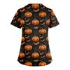 Women's Fashion Cross V Neck Short Sleeve Overalls Double Pockets Halloween Printed Tops Uniforms