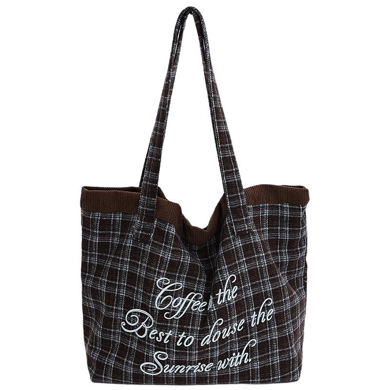 2025 Plaid Casual Commuter Shoulder Bag - Large Capacity Woolen Handbag Tote for Ladies
