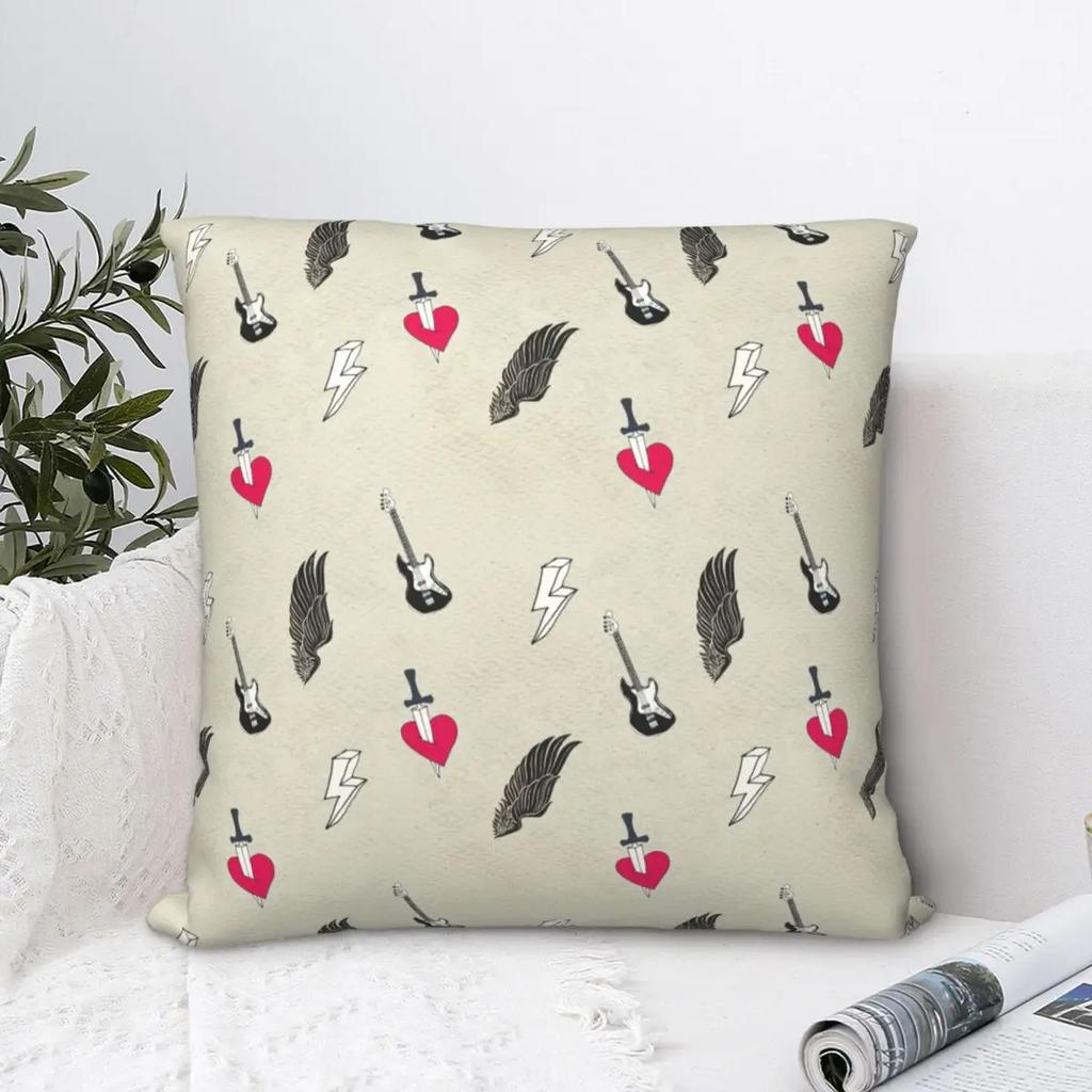 Skull Rock Music Grunge Pattern Pillowcase Polyester Cushion Cover Decorative Pillow Case Cover Home Square