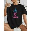 Women's White Ice Cream Cone Graphic Tee Colorful Swirls VIBES Lettering Y2K Casual Summer Top