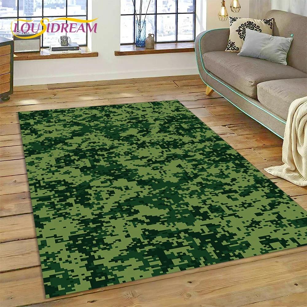 3D bunter Tarnmuster grüner Camouflage 2025 Stil Teppich für Wohnzimmer Schlafzimmer Zuhause Sofa Dekoration Bereichsteppich rutschfeste Bodenmatte