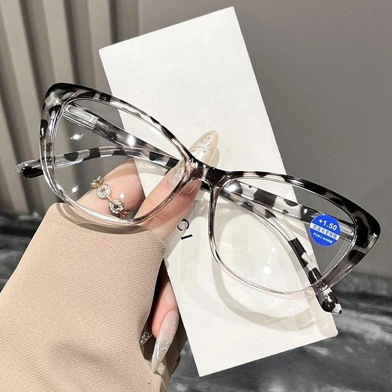 Fashionable Cat Eye Reading Glasses Oversized Frame Ladies Presbyopia Glasses Blue Light Blocking Eye Protection Eyewear
