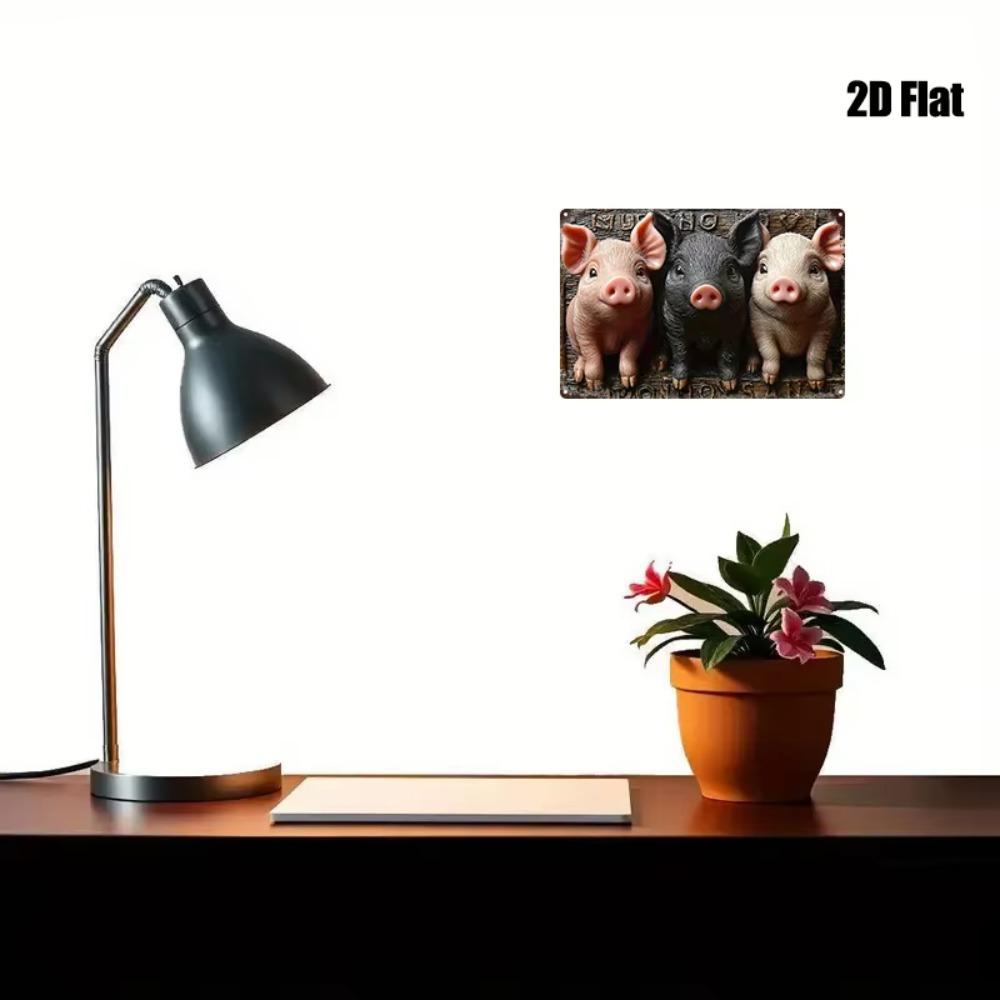 Modern Metal Sign Wall Art, Farmhouse Three Little Pigs Decor, 2D Flat 8x12 Inch Home Garden Room Decor Gift
