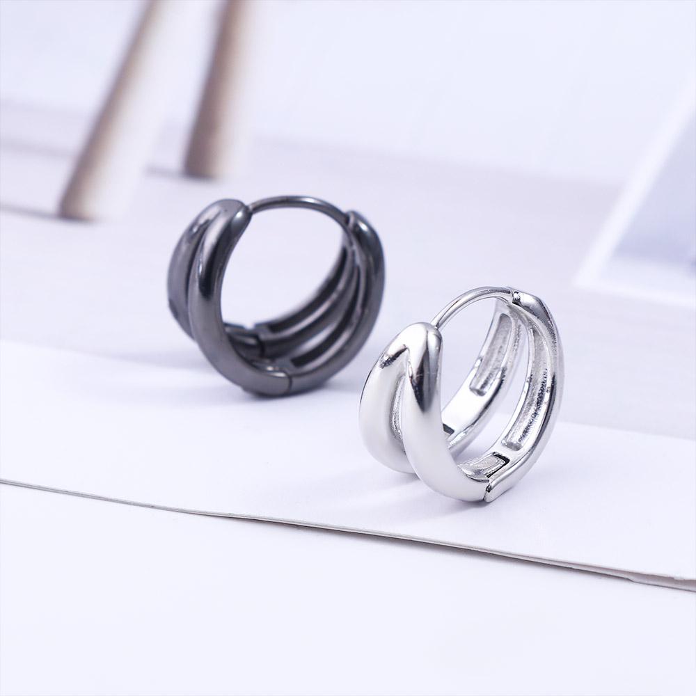 Black Geometric Silver Color Round Ear Studs Stud Earrings Punk Jewelry Men Hoop Earrings