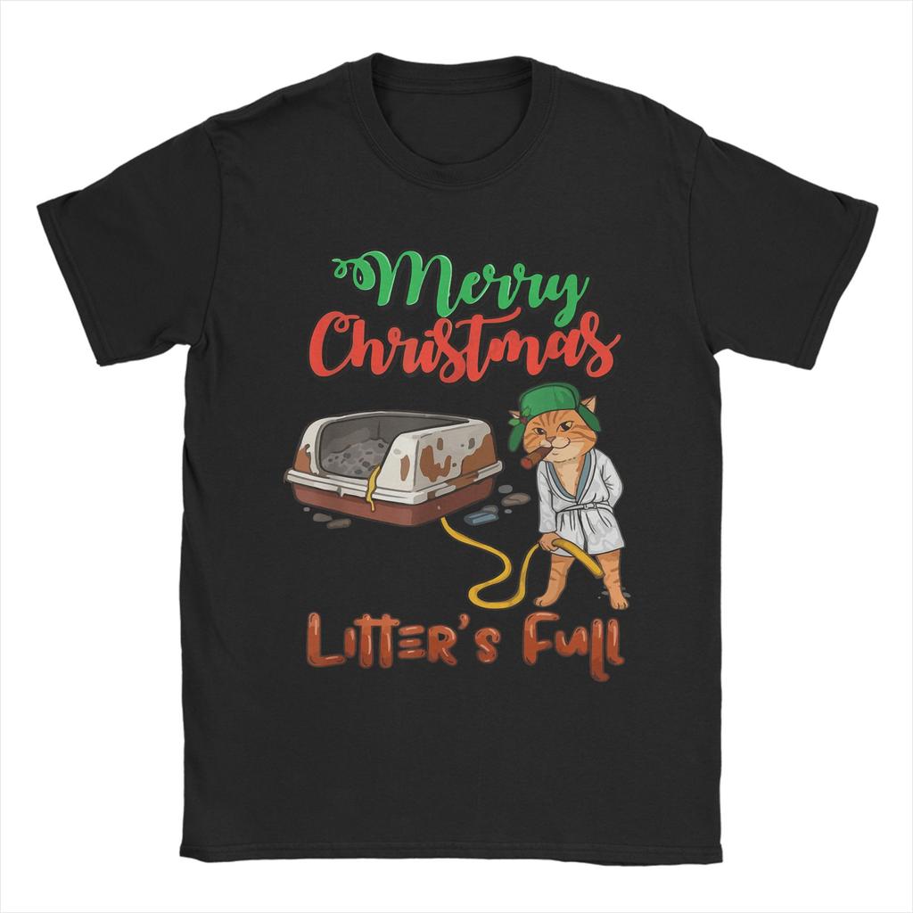 Litter's Full Merry Christmas Funny Cat Lovers Holidays Xmas T Shirt Men T-Shirts Beach O Neck Tees Wholesale Big Size Clothing