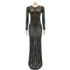 Rhinestone Mesh See-through Long Sleeve Nightclub Dress