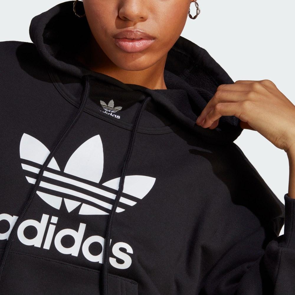 Adidas Originals Trefoil Logo Print Hoodie With Drawstring Women Tops Black IC5576