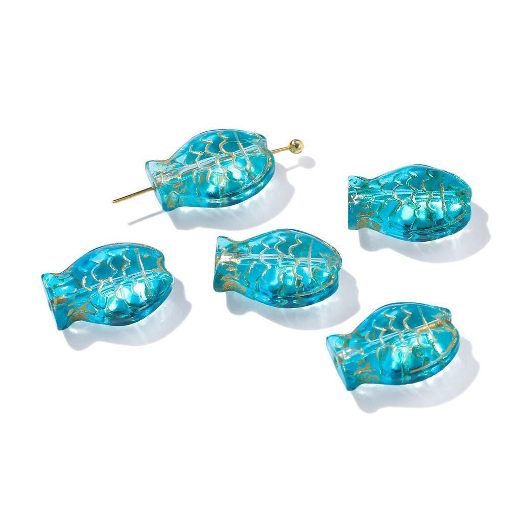 10pcs 10*14.5mm Glass Golored Small Fish Shaped Beads with Golden Edge Spacer Beads for DIY Jewelry Earrings Bracelets Supplies