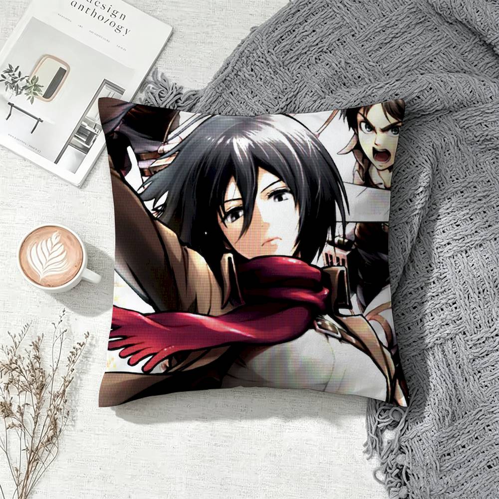 Mikasa Ackerman Attack on Titan Square Double-Sided Printed Pillow Case Sofa Cushion Cover Bedroom Bedside Decor