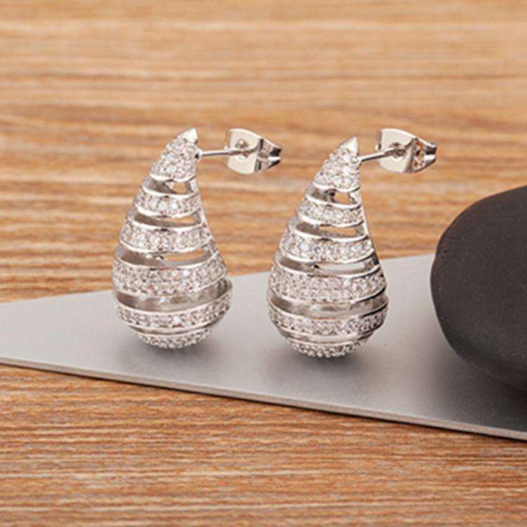 

Nidin Elegant Water Drop Shape Earrings For Women Female Korean Fashion Shiny Zircon Hollow Dangle Statement Ear Jewelry Gift срібний