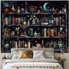 Accnicc Magic Bookshelf Tapestry Hippie Magical Witchy Potion Wall Hanging Gothic Tapestry Skull Library Book Art Tapestry