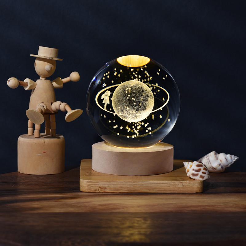 3D Laser-Engraved Milky Way Moon Crystal Ball Night Light