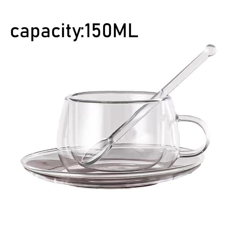 Double layered thick transparent glass cup simple and fashionable transparent household coffee cup with handle  water cup