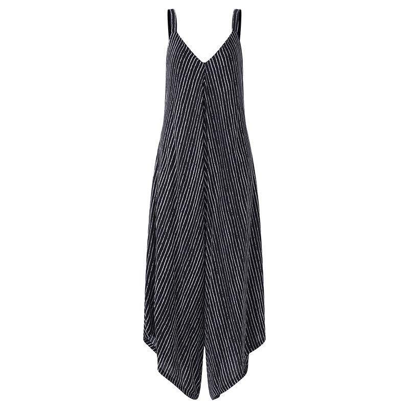 Tuta Lunga Nera Lussuosa da Donna Tuta Sexy Senza Spalline Casual a Righe Larga