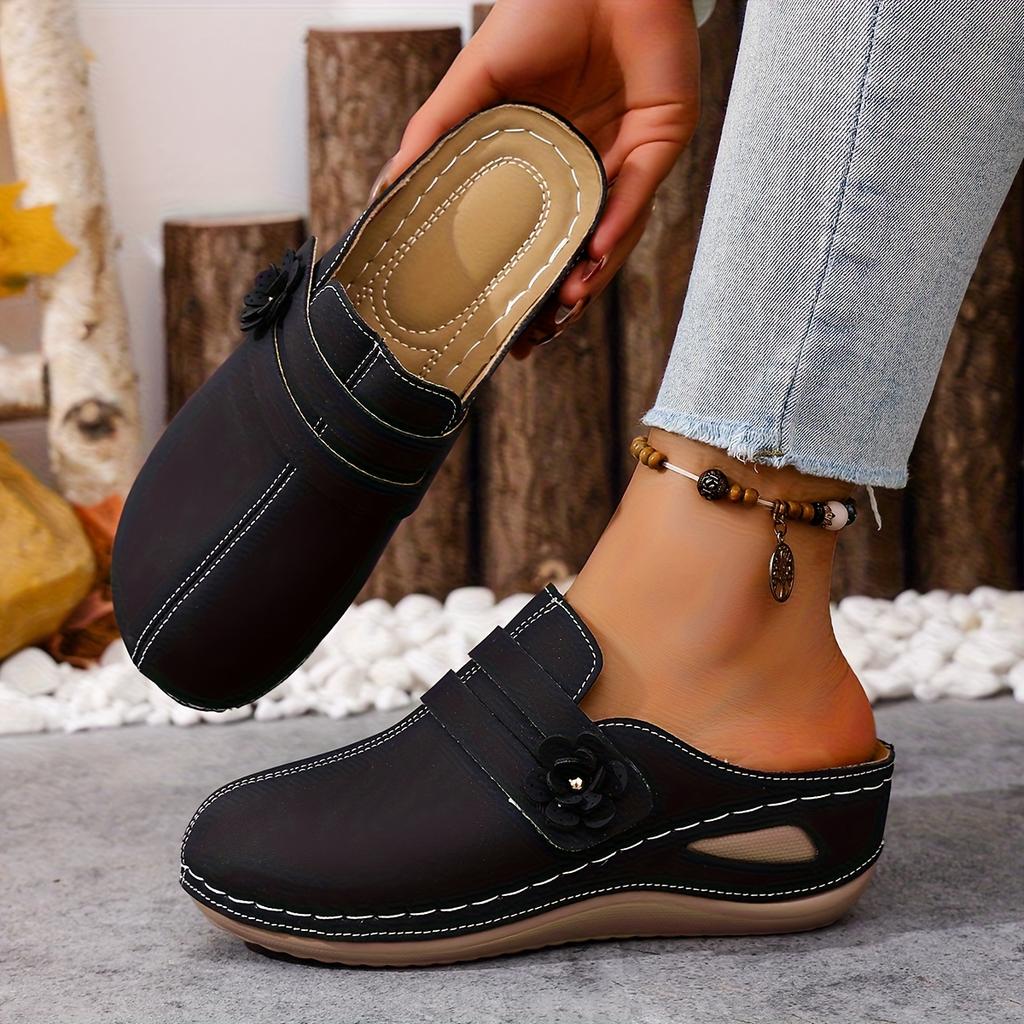 Chaussures d'été pour femme à talon haut, compensées, pour la plage, le camping, couleur unie, décoration florale tendance