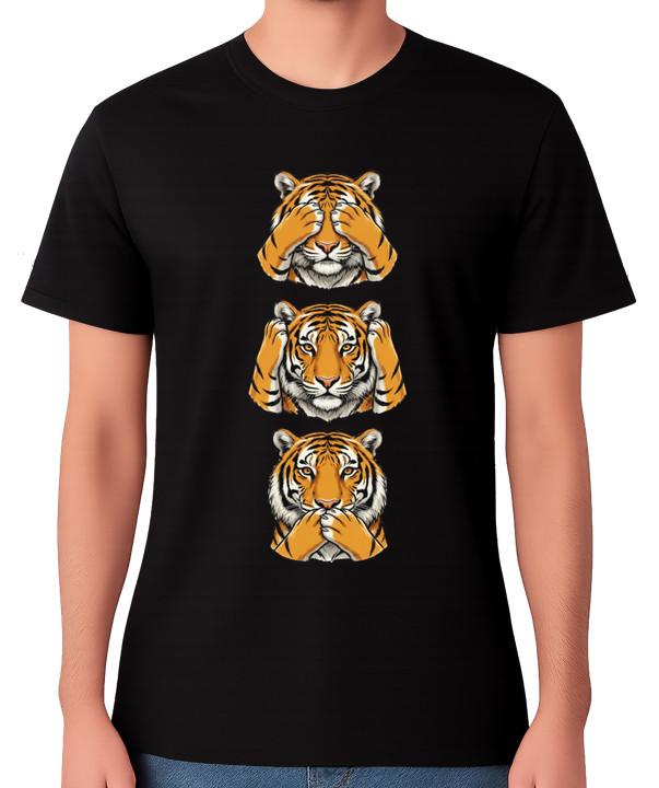 See No Evil Hear No Evil Speak No Evil Tiger Graphic Unisex T-Shirt L