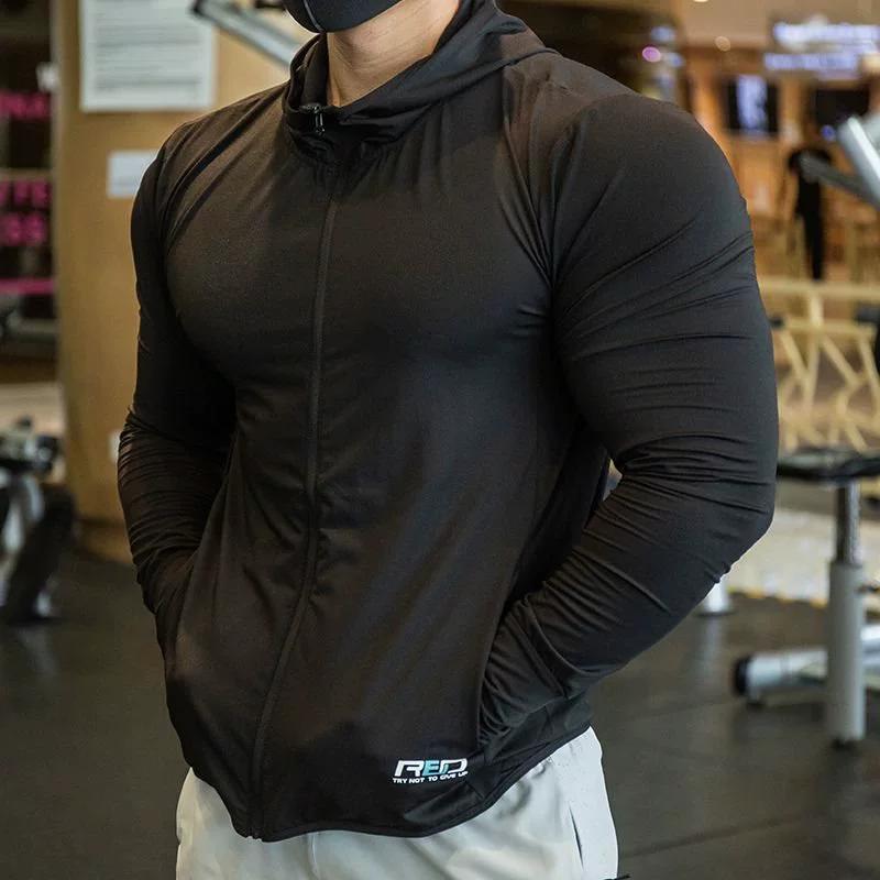 Men's Jacket Sports Zip Up Long Sleeve T-shirts Quick Dry Gym Fitness Elasticity Coats Running Man Sweatshirts