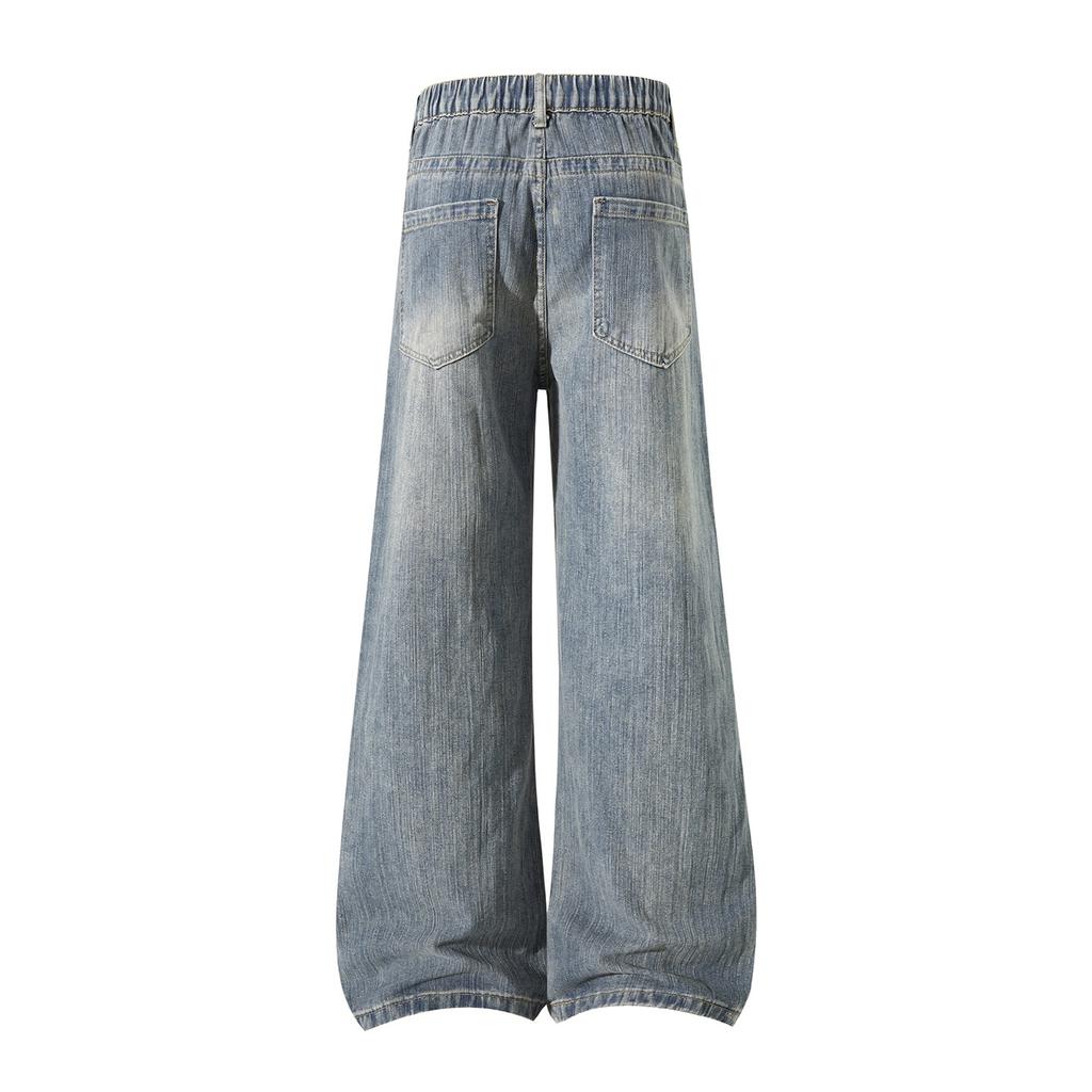 Retro Blue Rivet Design Wide-leg Jeans Men's Summer New American High-waisted Loose and Thin Straight Pants