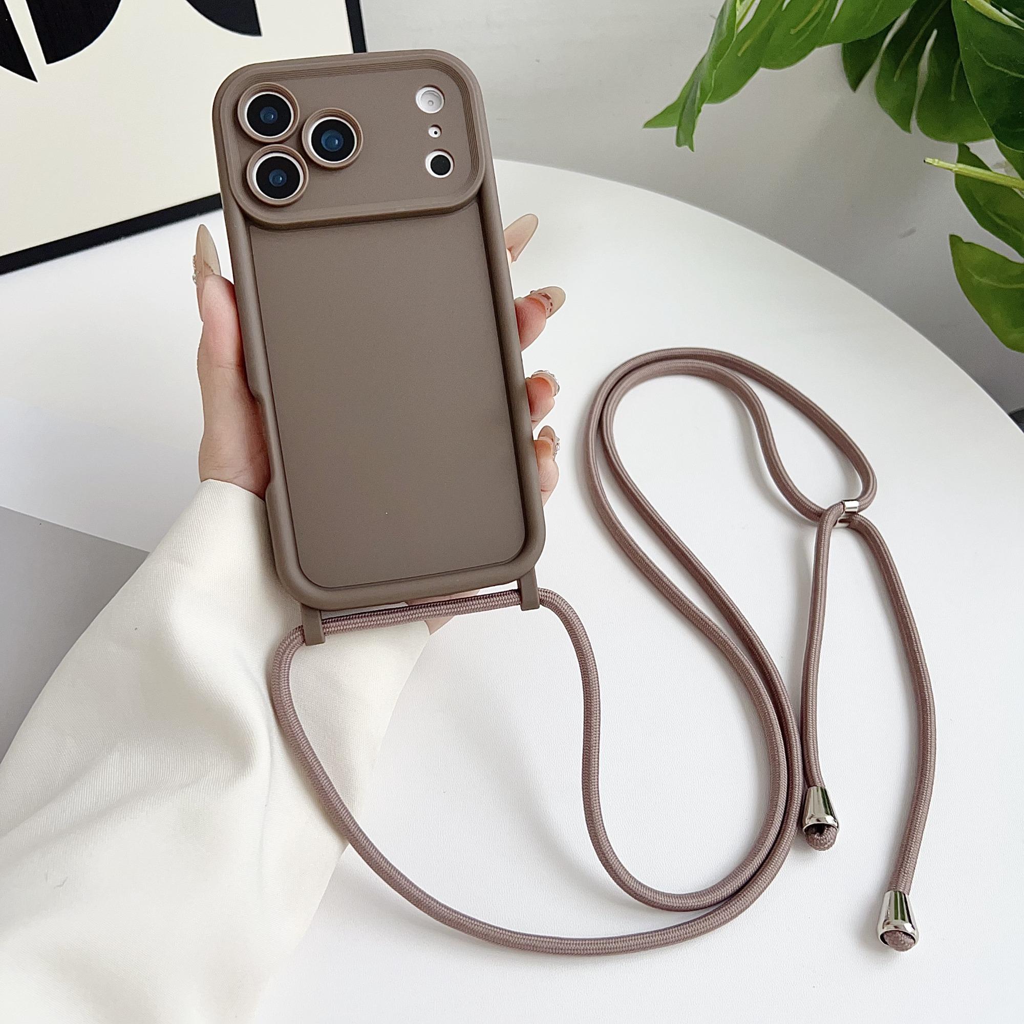 Étui de téléphone de luxe pour IPhone 17 Pro Max 16 15 14 Plus 13 12 11 avec Lanière bandoulière Protection appareil photo Coque Housse antichoc iPhone17 marron