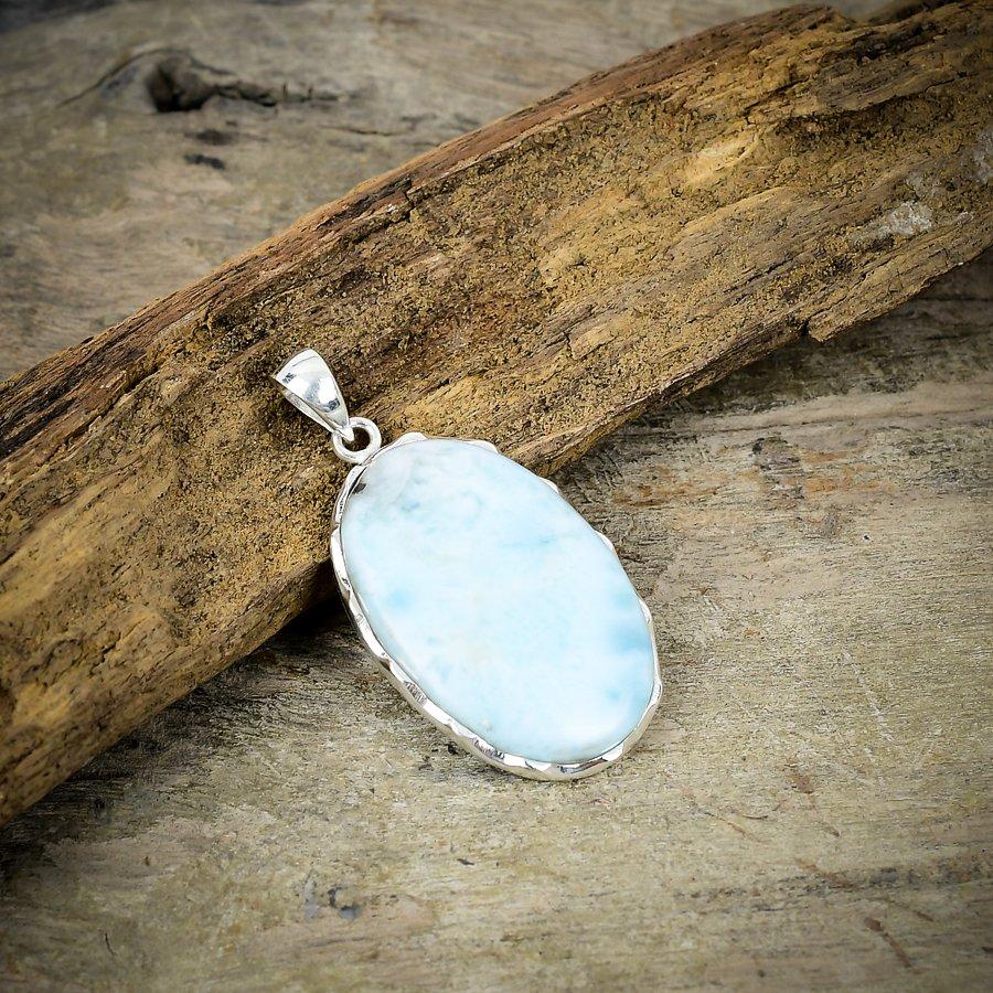 Republic Larimar Gemstone 925 Sterling Silver Jewelry Pendant 1.85" M-61