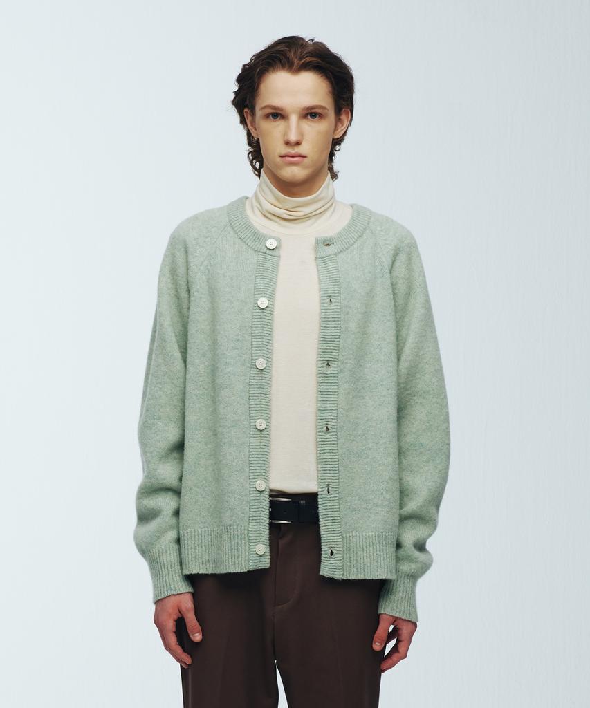 Knitted Shaggy Dog 100% Wool Round Cardigan Mint