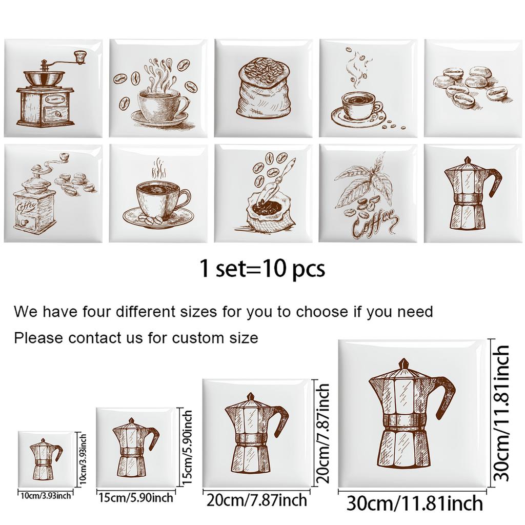10 Stück Einfacher Stil Skizze Kaffee Wandaufkleber Imitation Ziegel Schlafzimmer Dekoration Wasserdicht Selbstklebende Fliesen Tapete Küchenschrank Dekor