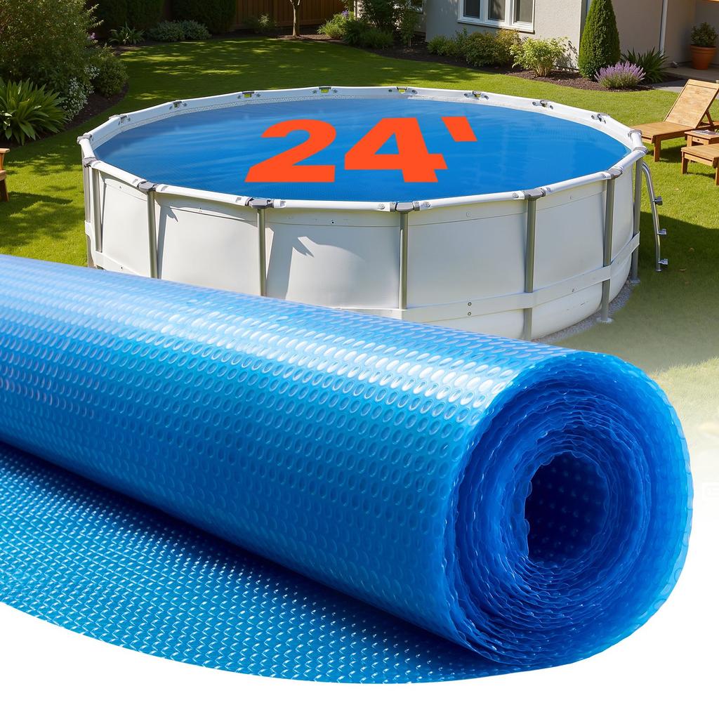 VEVOR Solar Pool Cover, 7.32m Round Pool Bubble Cover, 16 Mil Pools Solar Blanket with Bubble & PE Material, Daytime Heat Absorption