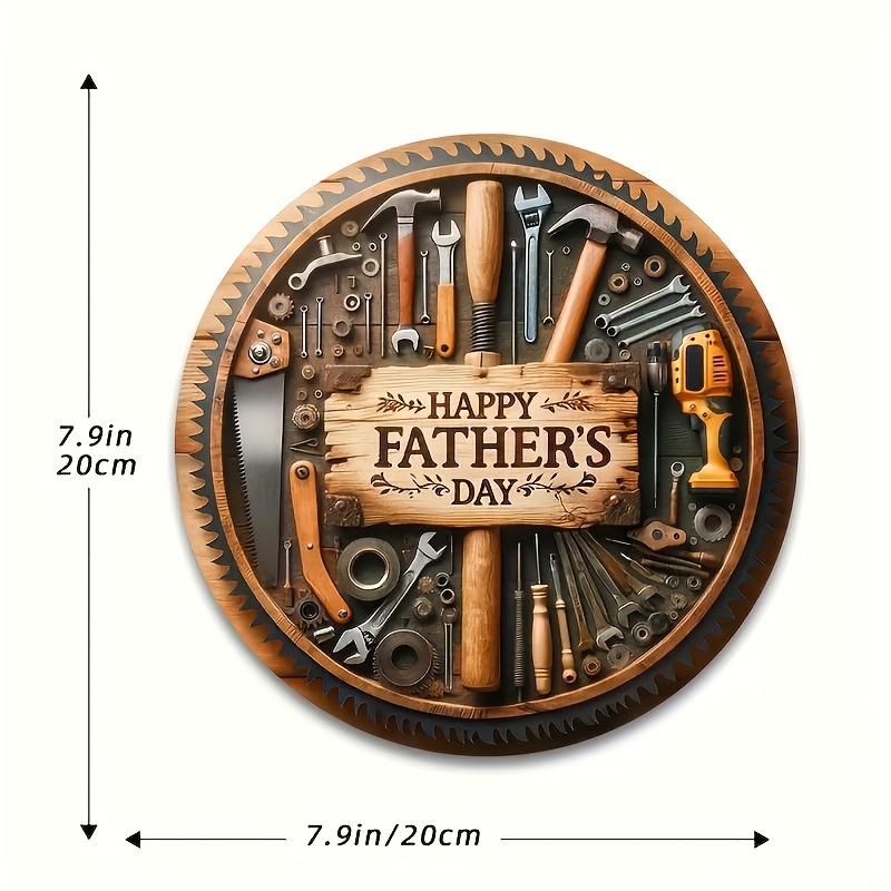

1 Happy Father s Day wooden logo, tool design-round wall decoration, suitable for garages, terraces, rooms-artificial wood,