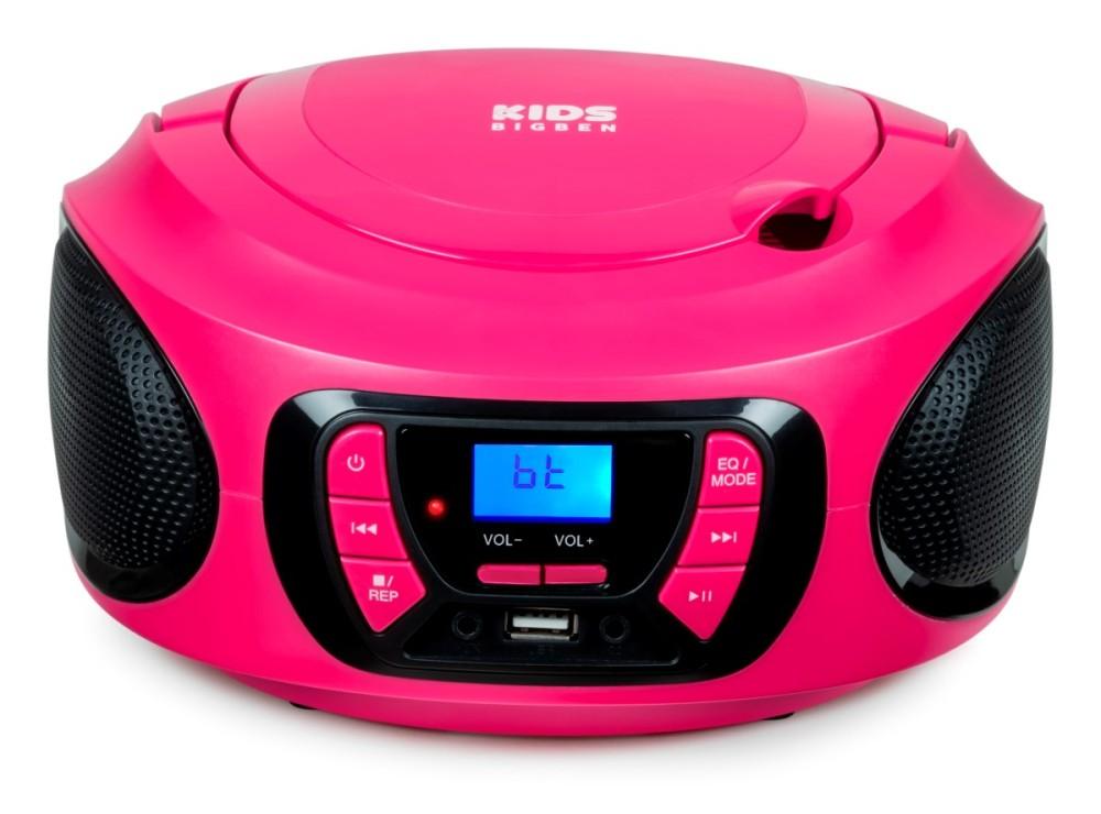 Bigben CD62RSUSBBT - przenośny odtwarzacz CD/MP3, USB z radiem FM i Bluetooth, różowy, BigBen